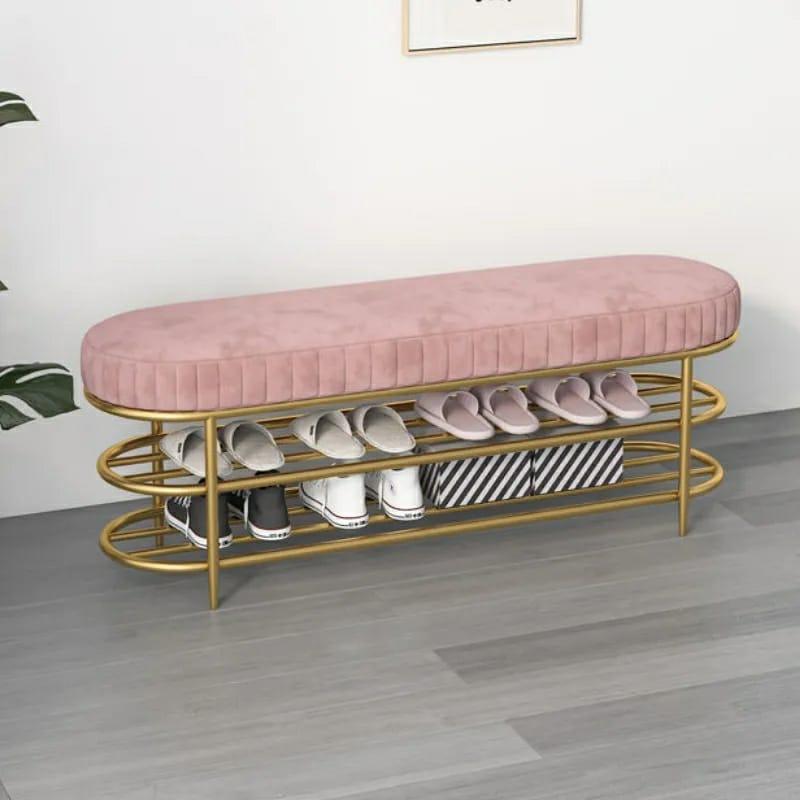 3 Seater Luxury Wooden Stool With Steel Stand And Shoe Rack -1211 - 92Bedding