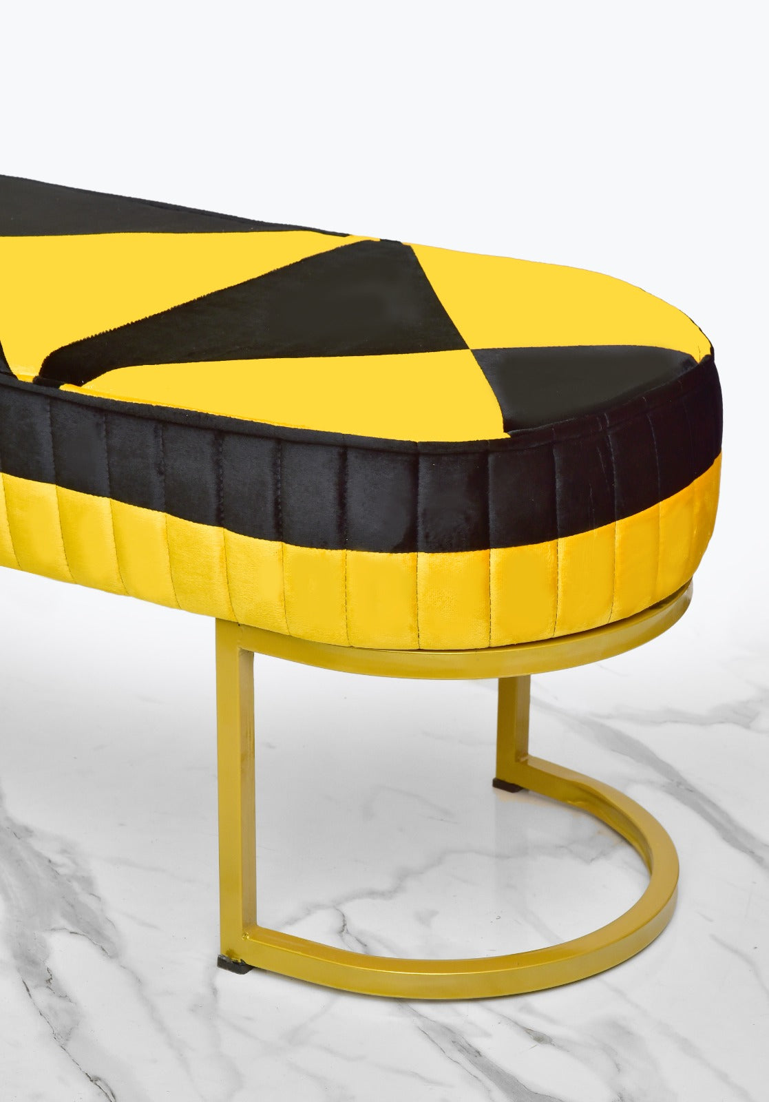 Luxury Velvet Wooden stool 3 Seater With Steel Stand -1257