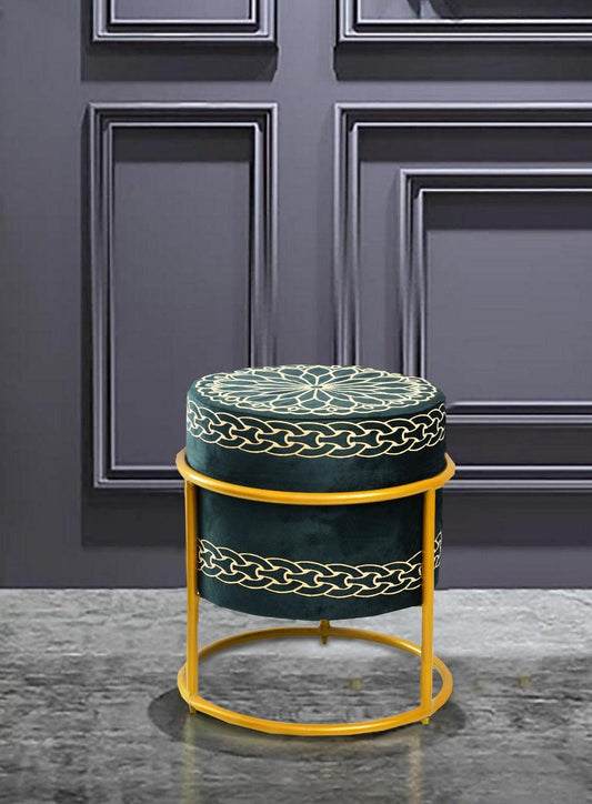 Luxury Wooden Round stool Embroidered With Steel Stand -1157 - 92Bedding