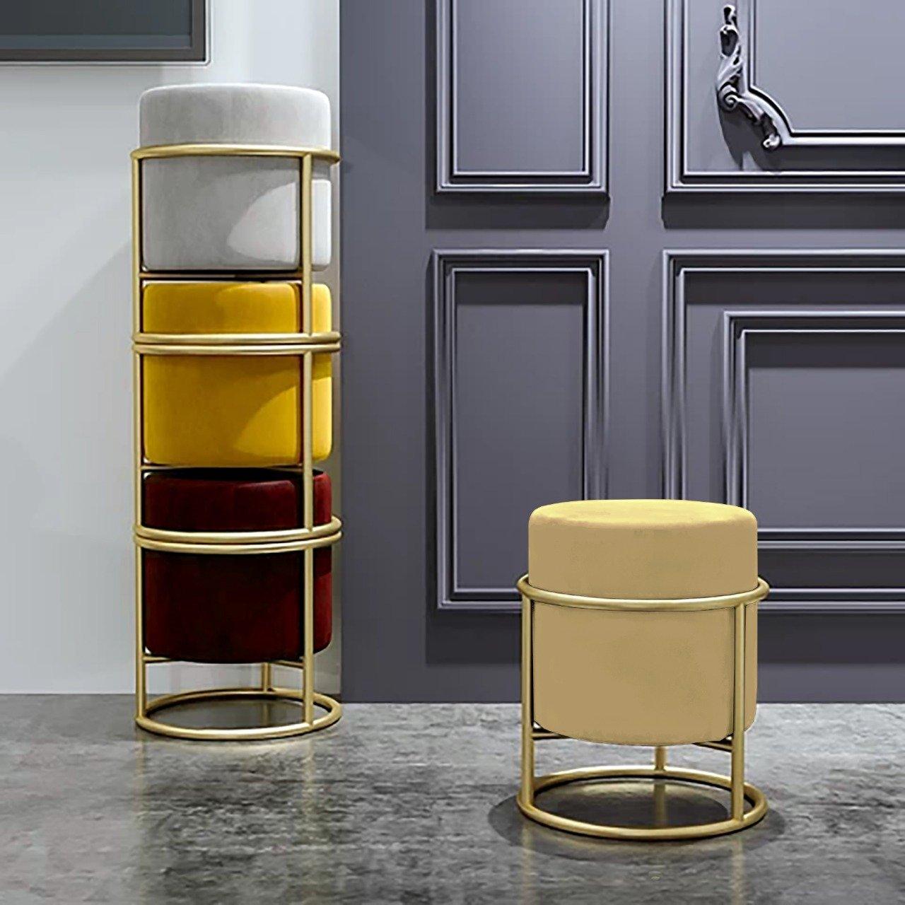 Luxury Wooden Round stool With Steel Stand -322 - 92Bedding