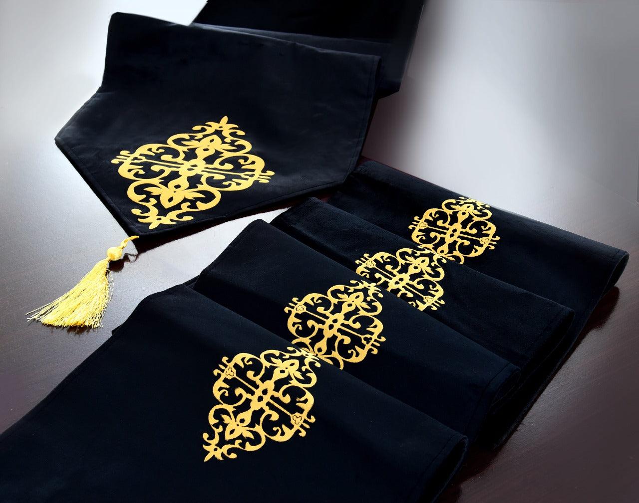 5 Pc's Velvet Embroidered Table Runner Set - 92Bedding