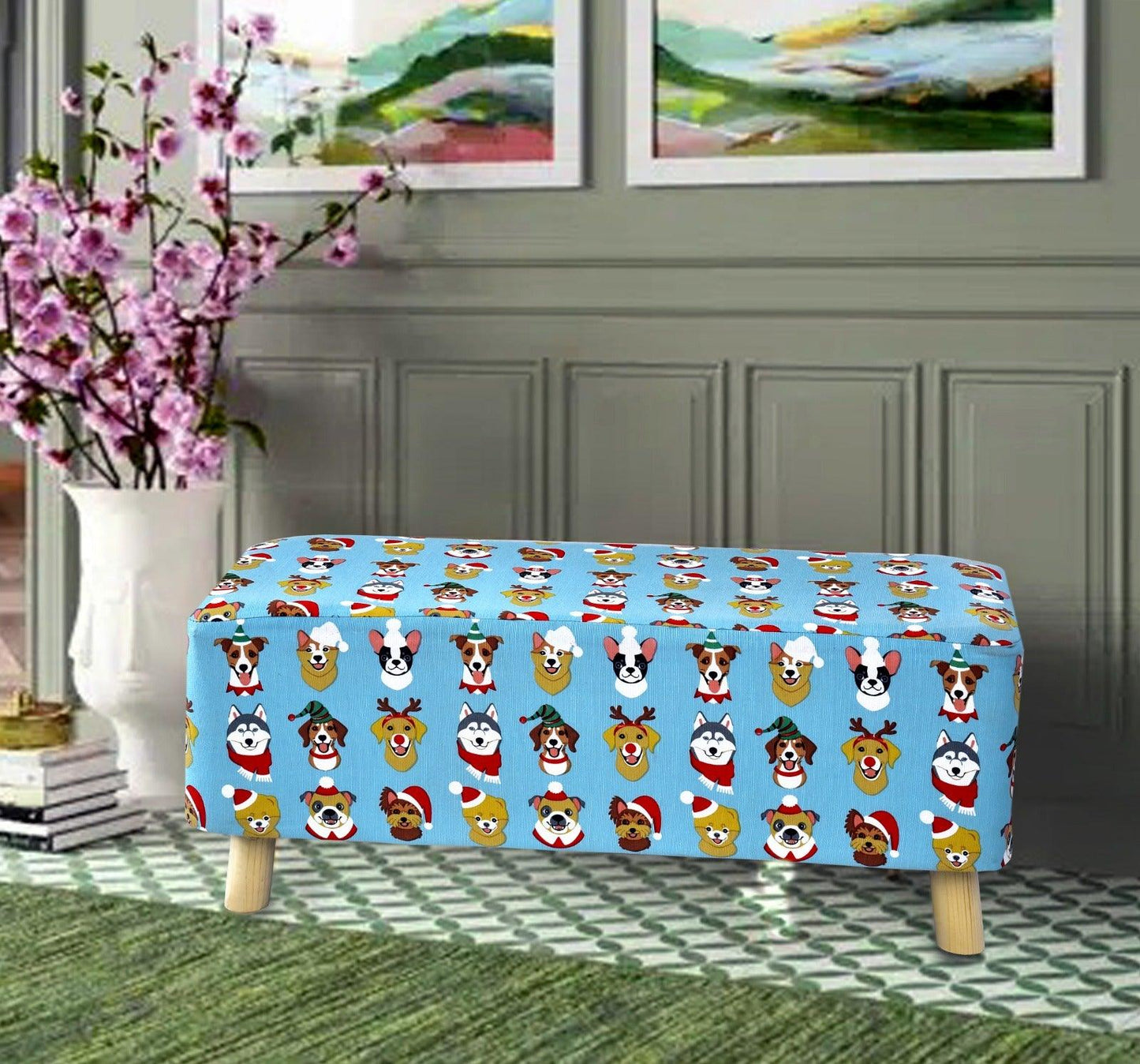 2 Seater Luxury Printed Stool -1233 - myhomestyle.pk