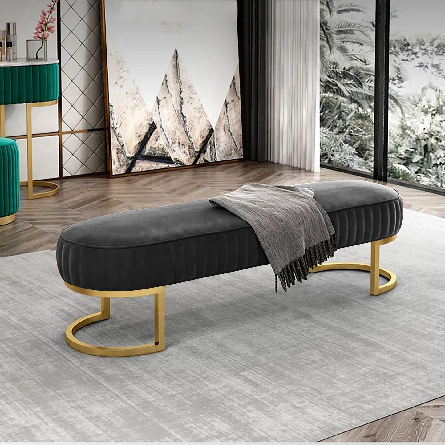 3 Seater Luxury Wooden Stool With Steel Stand -480 - 92Bedding