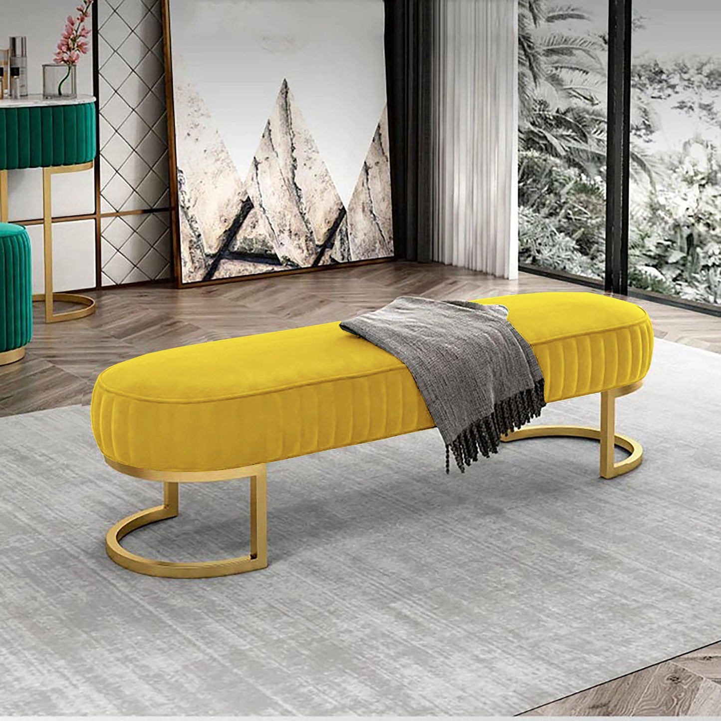 3 Seater Luxury Wooden Stool With Steel Stand -474 - 92Bedding