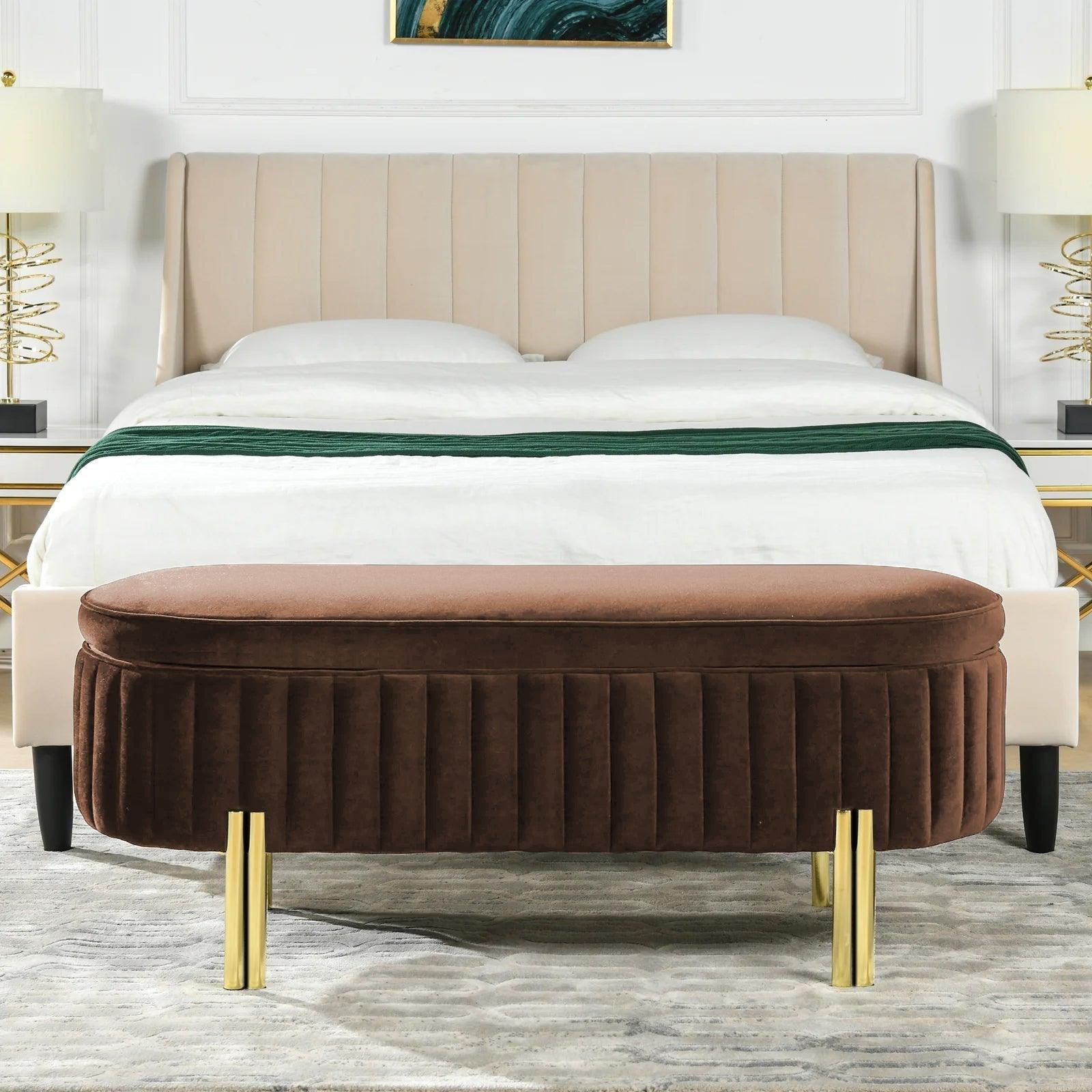 3 Seater Velvet Luxury Stool With Storage Space -1224 - 92Bedding