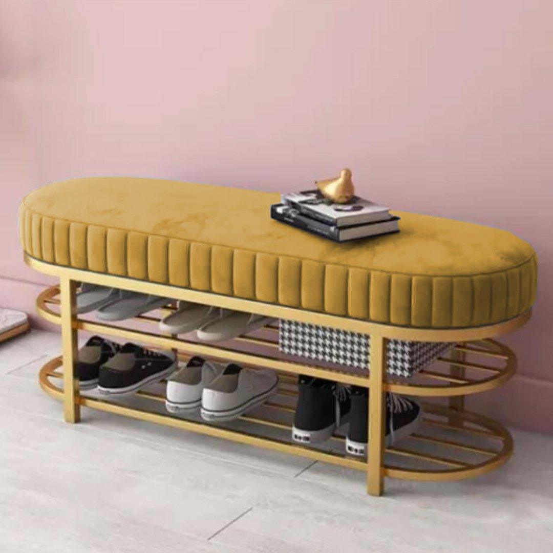 3 Seater Luxury Wooden Stool With Steel Stand And Shoe Rack -508 - 92Bedding