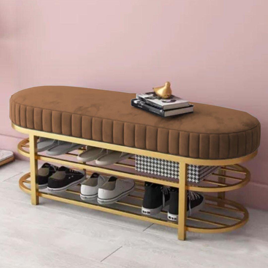 3 Seater Luxury Wooden Stool With Steel Stand And Shoe Rack -511 - 92Bedding