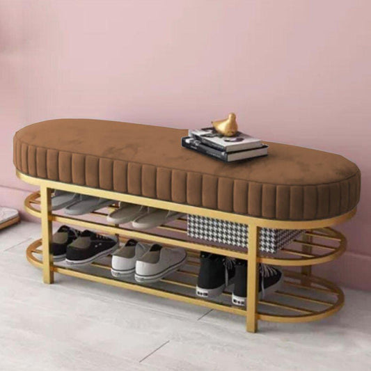 3 Seater Luxury Wooden Stool With Steel Stand And Shoe Rack -511 - 92Bedding