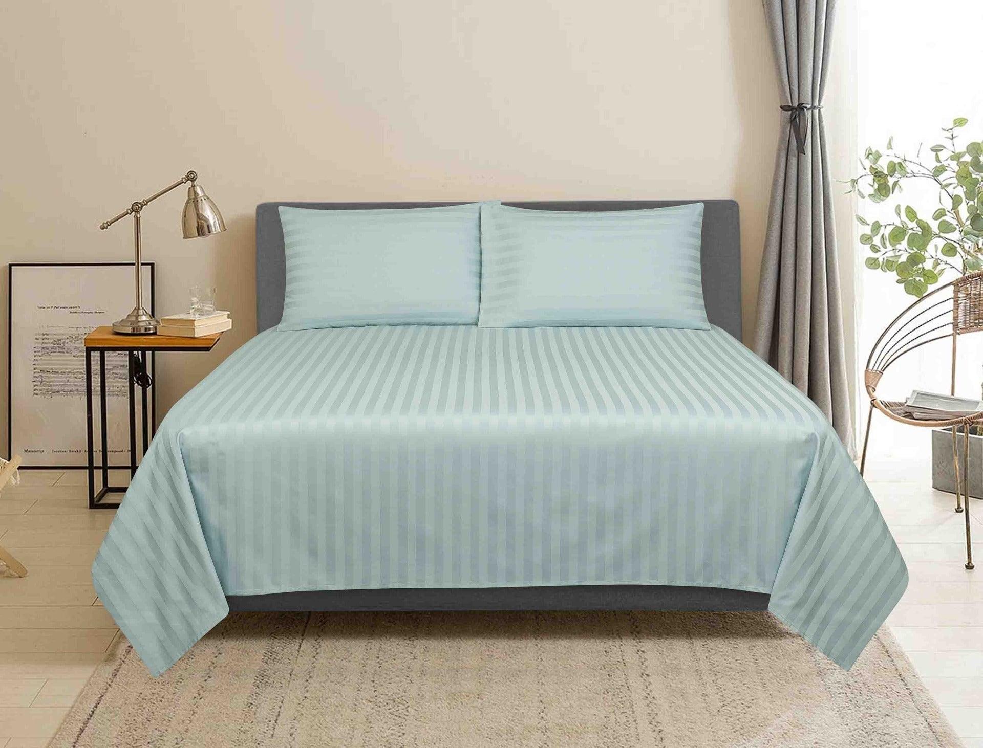 3 Pcs Satin Strip Bed Sheet Aqua NB-733 - 92Bedding