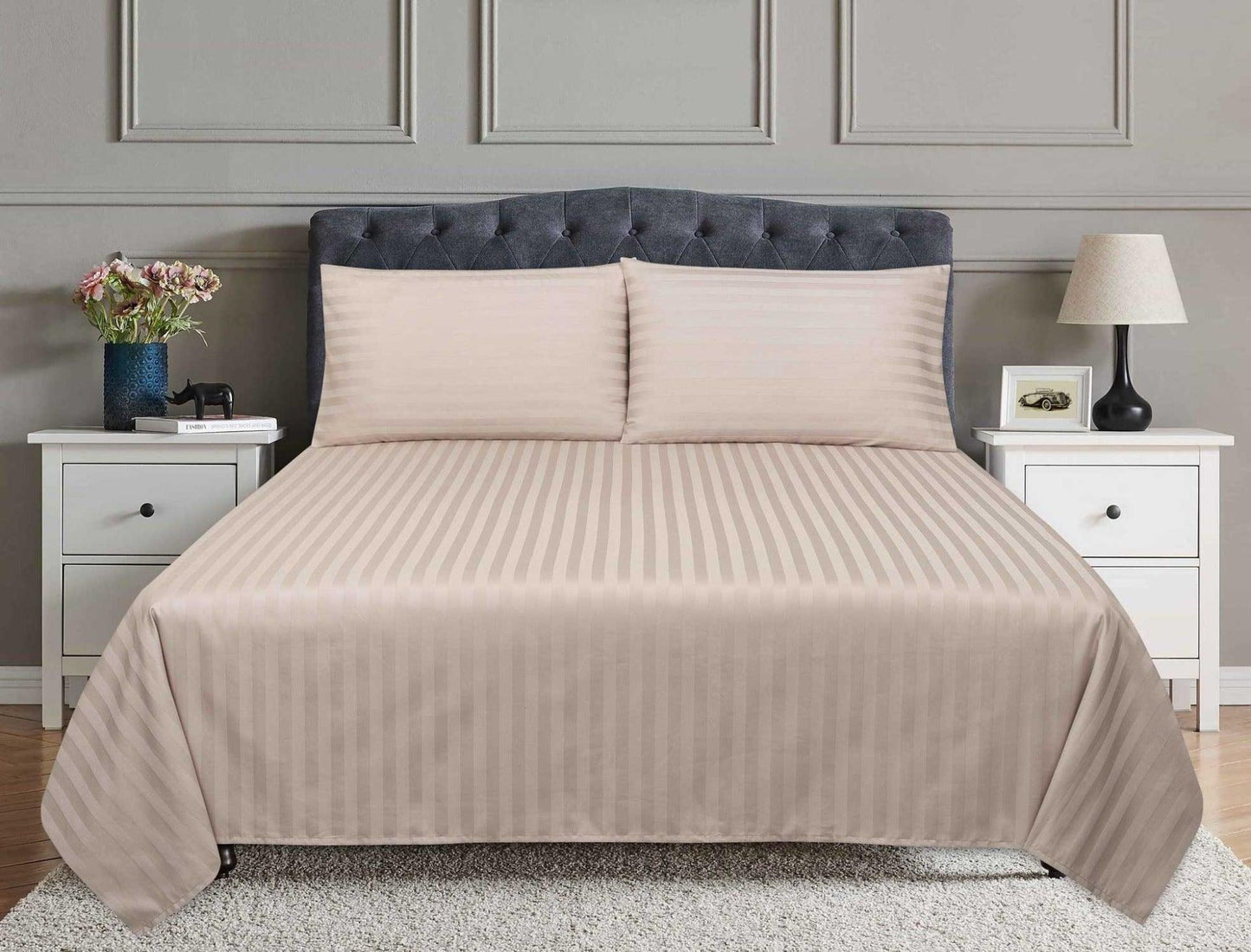 3 Pcs Satin Strip Bed Sheet Taupe NB-732 - 92Bedding