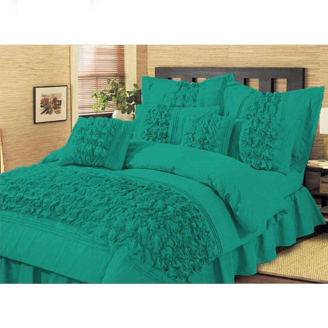 Teal Embellished ruffled Comforter set 8 PC's - 92Bedding