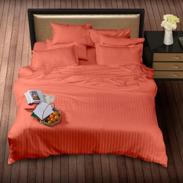 6 Pcs Luxury Carmine Satin Stripe Duvet Set - 92Bedding
