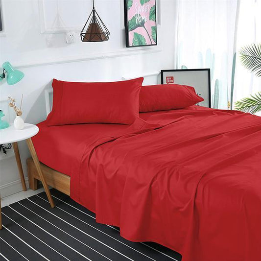 RED SOLID BED SHEET SET - 92Bedding