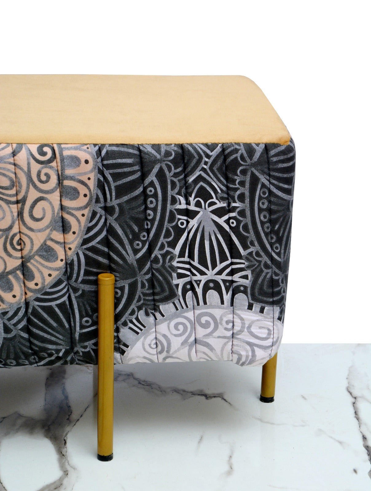 2 Seater Luxury Printed Stool With Steel Stand -1419