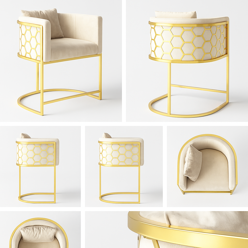 LuxeNest Upholstered Chair – Soft Velvet & Golden Frame- 1544