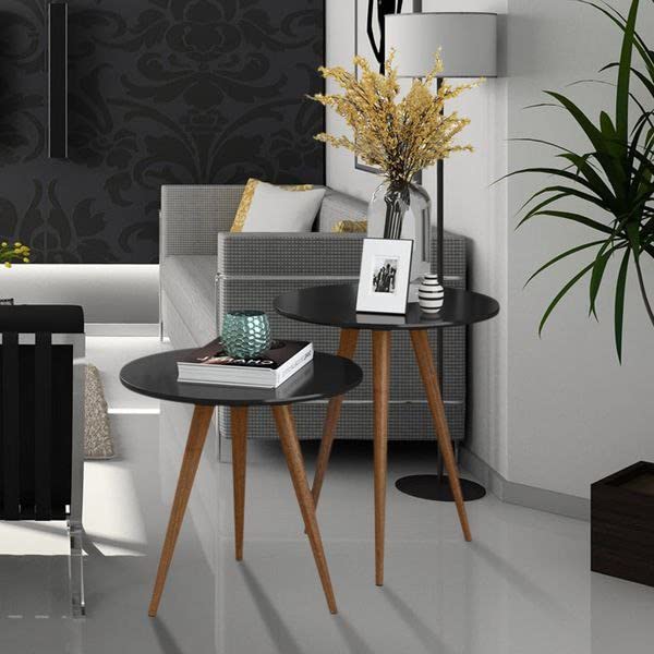 Set of 2 Round Wooden Nesting Coffee End Table - 1482