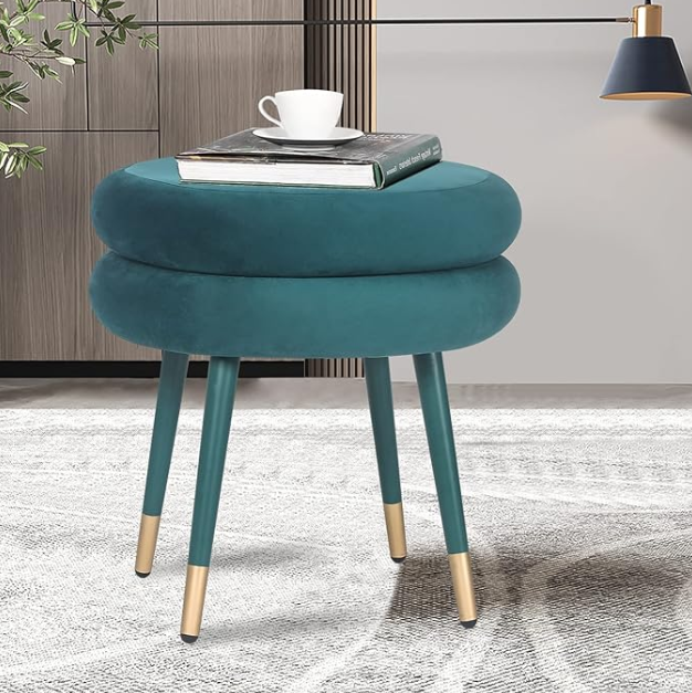 Double Layer Flannel Round Footrest Stool - 1444