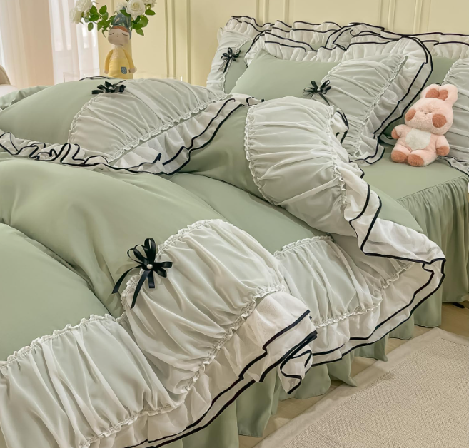 6 PCS Ruffled DUVET SET WITH BOWTIE  - 1248