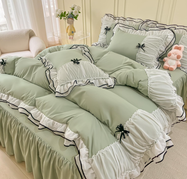 6 PCS Ruffled DUVET SET WITH BOWTIE  - 1248