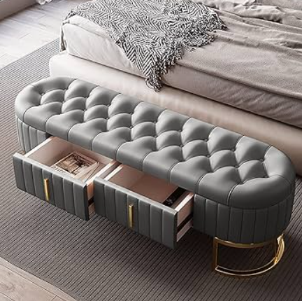 Premium Storage Leather End of Bed Bench Bedroom Bench with Drawers - 1556