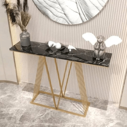 Modern Black Narrow Console Table with Marble Sheet Top  - 1398