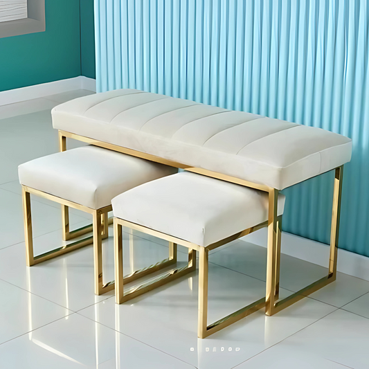 Aurora Modern Dressing Bench with Gold Base & Ottoman Pair- 1543