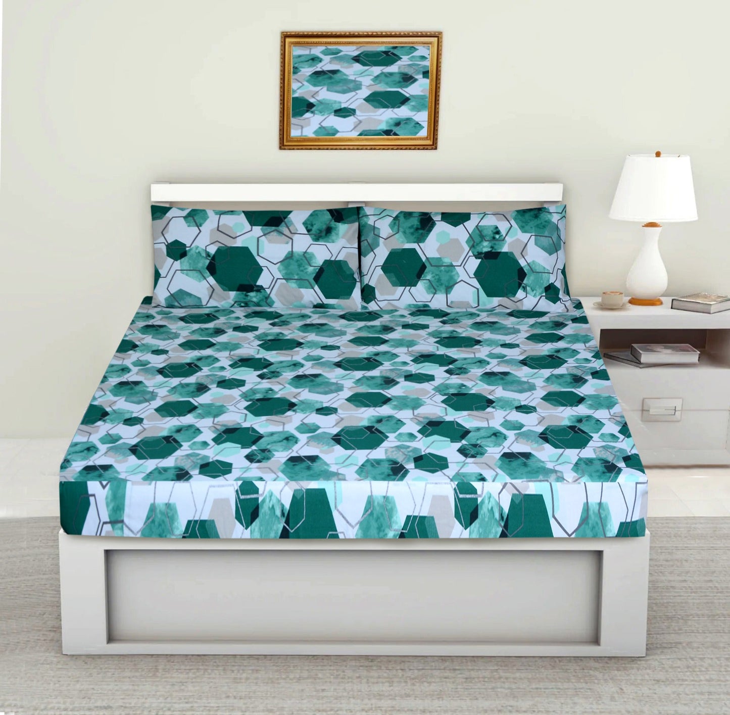 3PCS Printed Fitted Sheet with pillow Covers - 1170