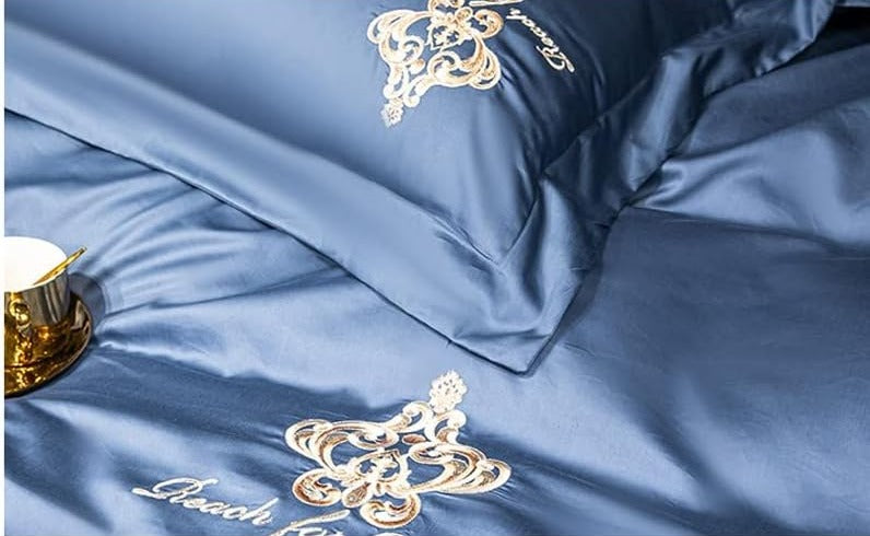 6 Pcs Luxury Satin Embroidered Duvet Set - 1222