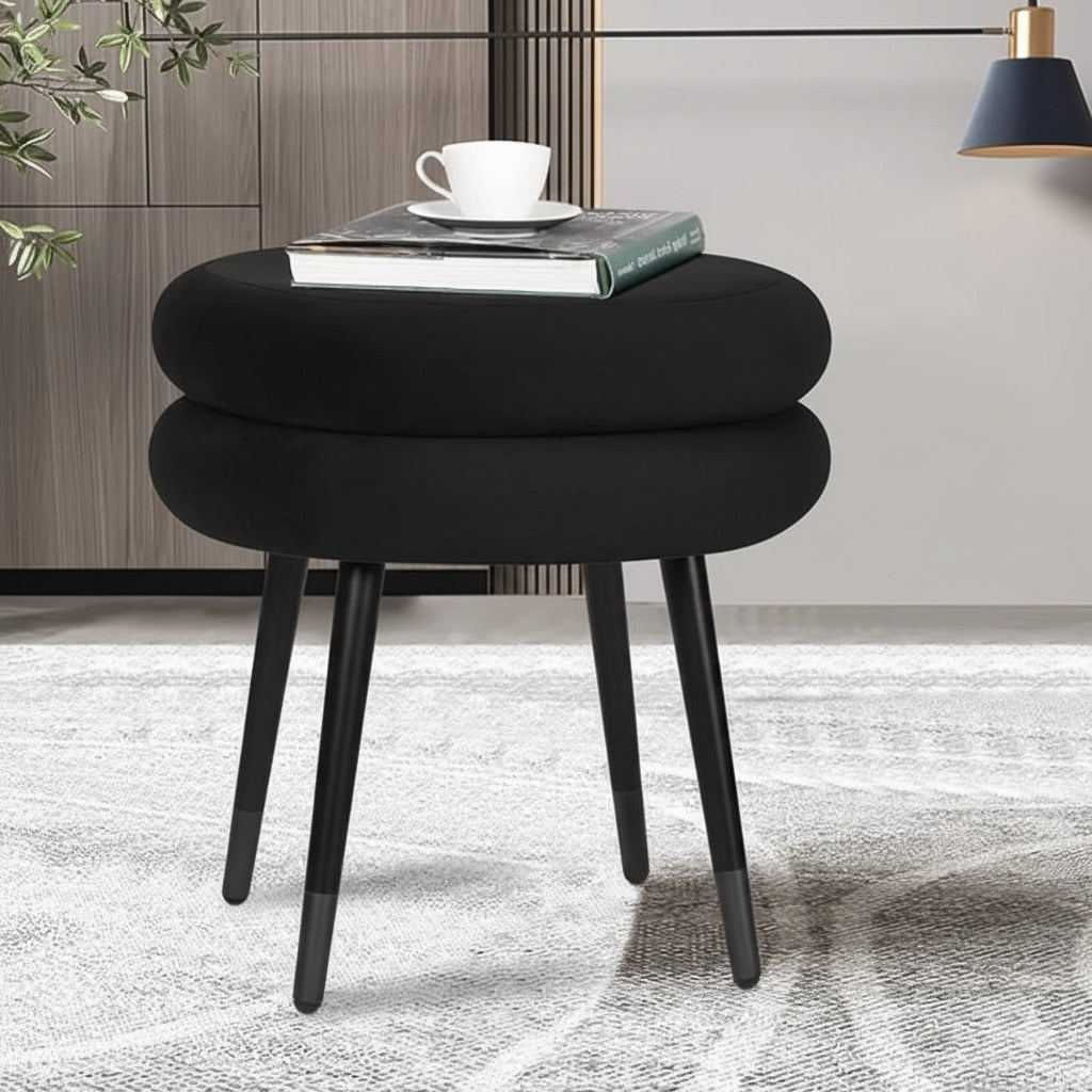Double Layer Flannel Round Footrest Stool - 1444