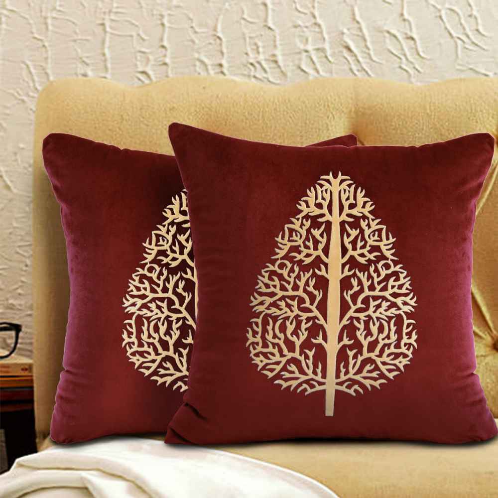 Pack of 2 Luxury Velvet Cushion covers with Motif - 1213