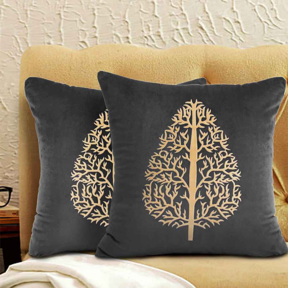 Pack of 2 Luxury Velvet Cushion covers with Motif - 1213