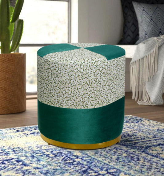 Large Pouffe Printed Velvet Stool With Steel Frame -1427