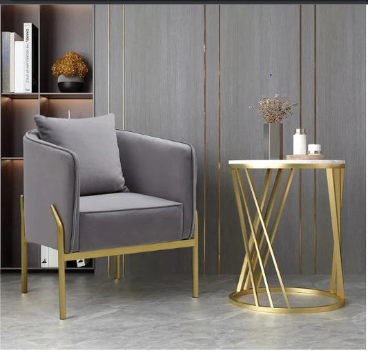 Gray Velvet Accent Chair Modern Upholstered Arm Chair with Gold Legs Pillow Included - 1322