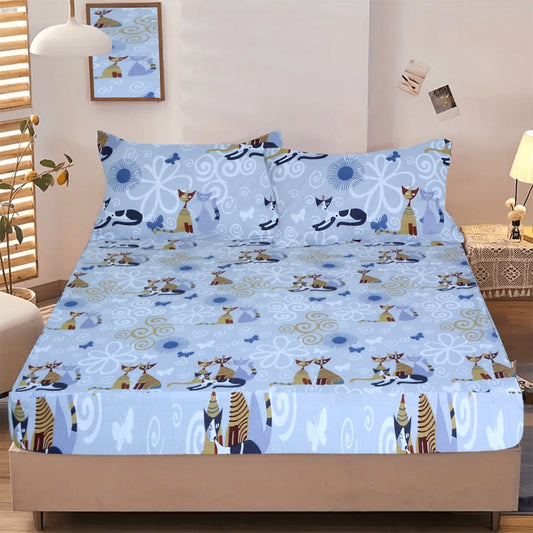 3PCS Printed Fitted Sheet with pillow Covers - 1131