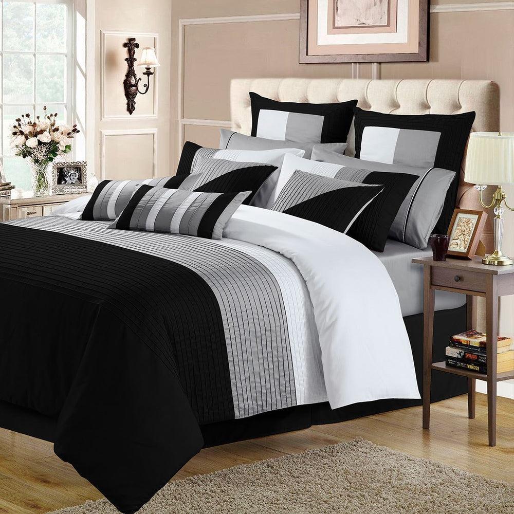 Embellish Horizontal Pleats Duvet Set-Black&Grey - 92Bedding