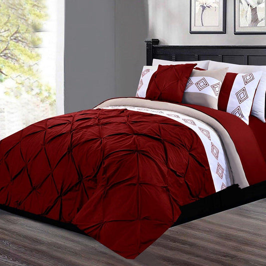 8 Pc's Luxury Embroidered Bedspread Maroon With Light Filling - 92Bedding