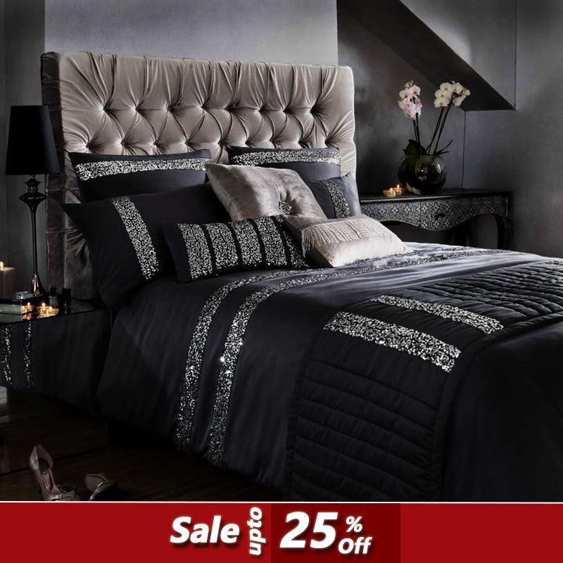 12 Pcs Luxury Sequenced Bridal Set with Free Quilt Filling Black - 92Bedding