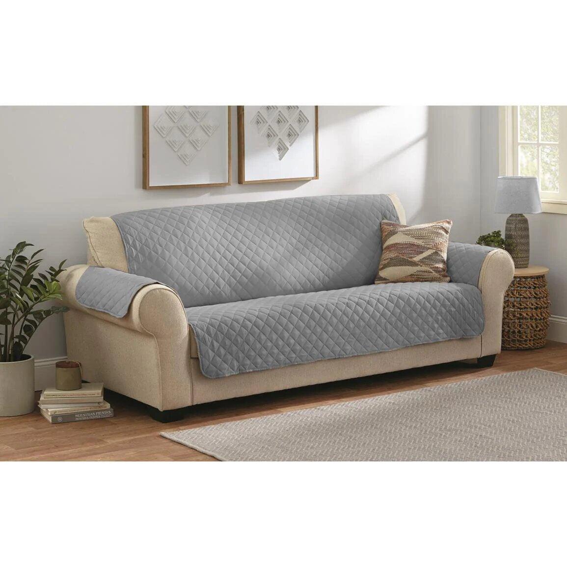 Quilted Sofa covers Non-slip W/Piping Grey (005) - 92Bedding