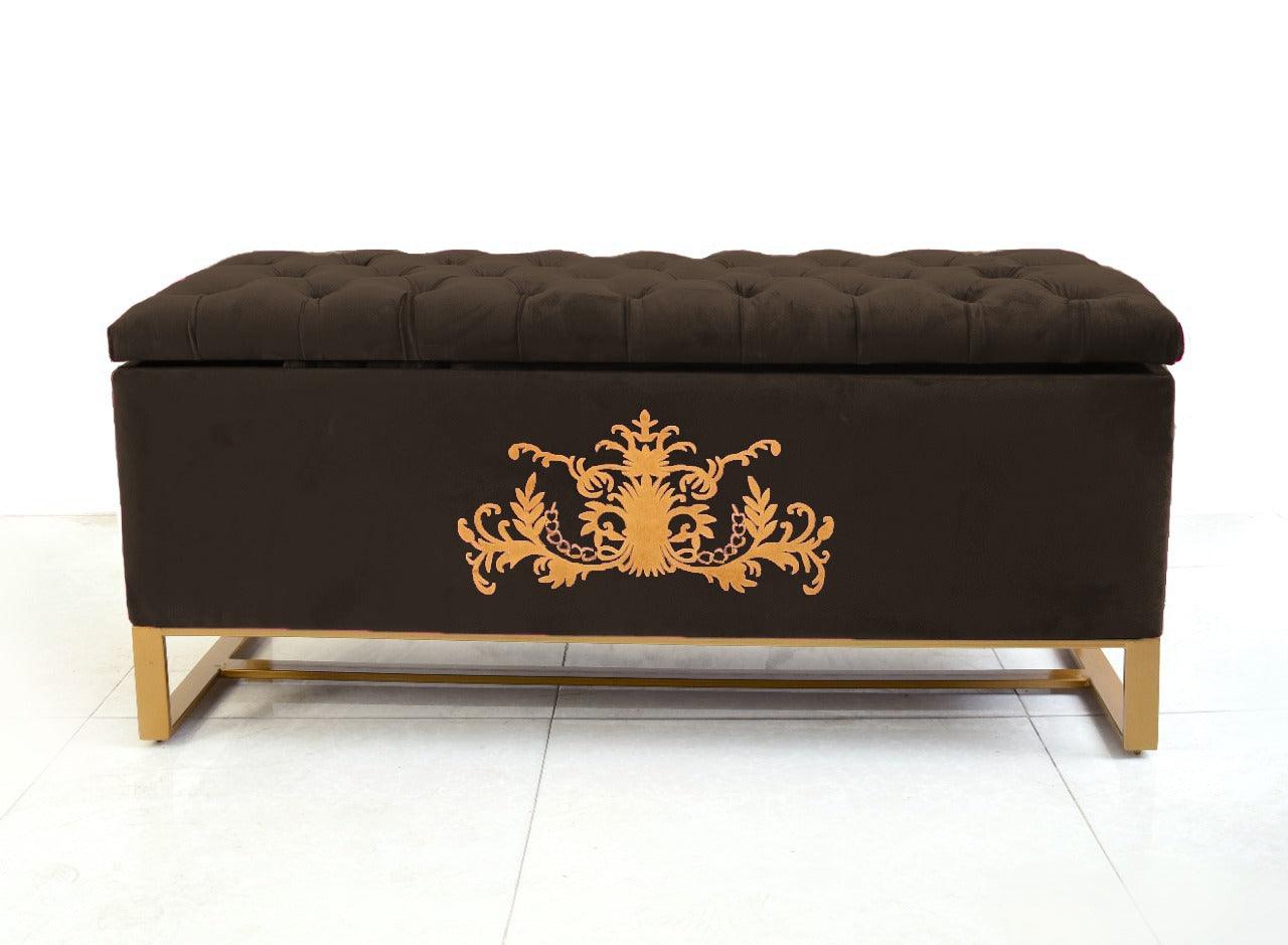 3 Seater Ottoman Storage Box With Embroidery-918 - 92Bedding