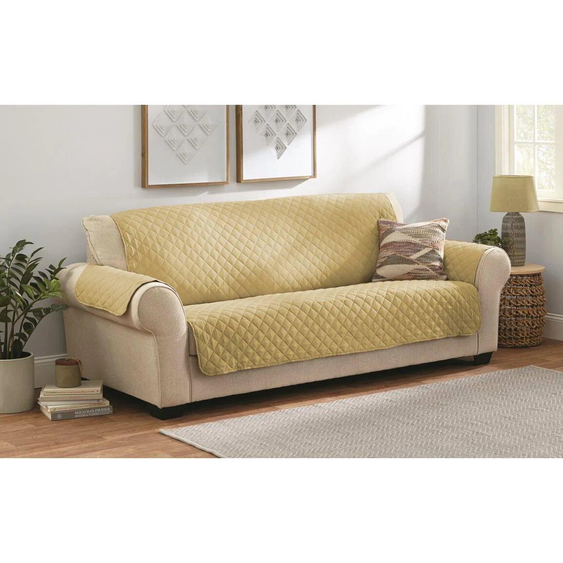 Quilted Sofa covers Non-slip W/Piping Beige (001) - 92Bedding