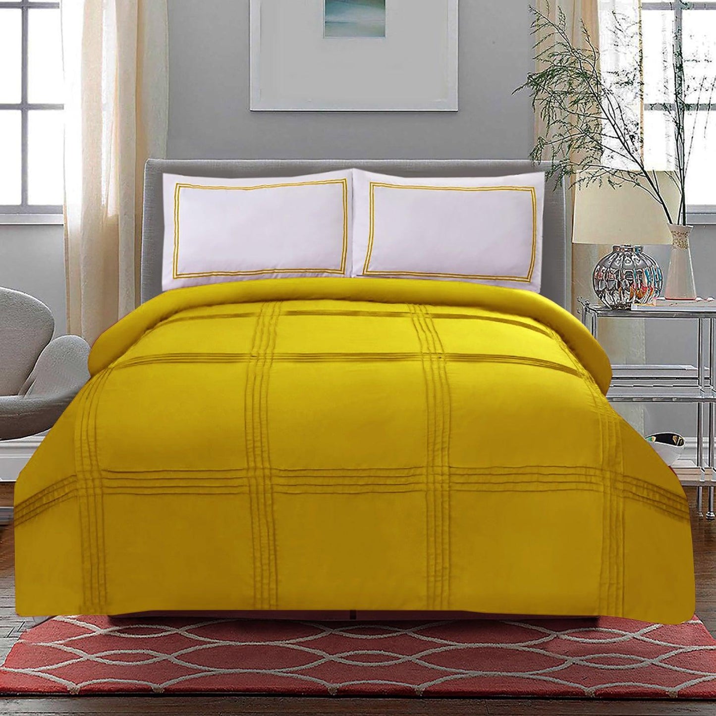 3 Pc's Luxury Baratta Pleated Duvet Set Yellow - 92Bedding