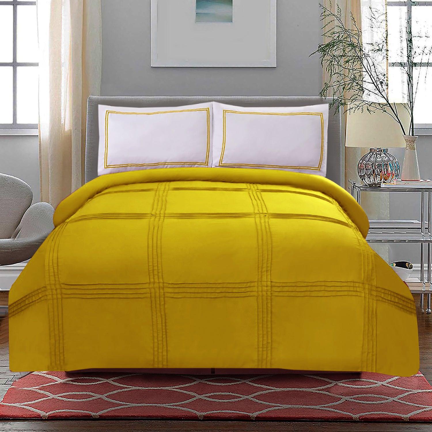 3 Pc's Luxury Baratta Pleated Duvet Set Yellow - 92Bedding
