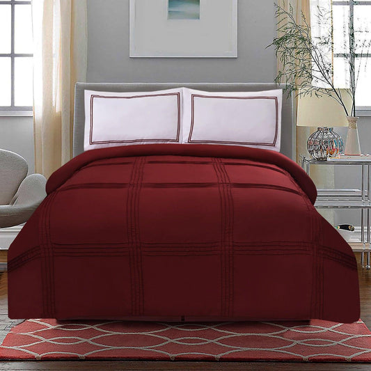 3 Pc's Luxury Baratta Pleated Duvet Set Maroon - 92Bedding