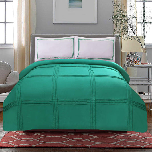 3 Pc's Luxury Baratta Pleated Duvet Set Teal - 92Bedding