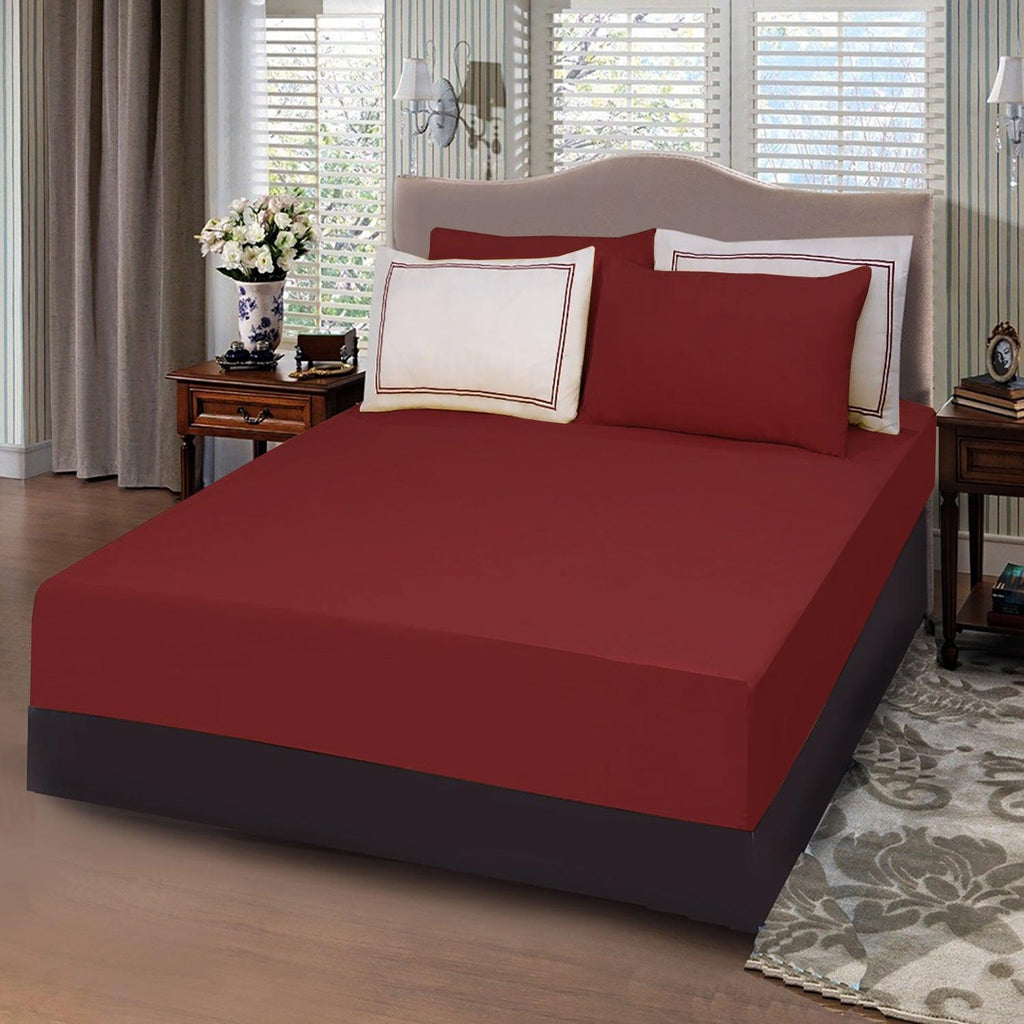5 Pc's Baratta Stitched Fitted Sheet Set Maroon - 92Bedding