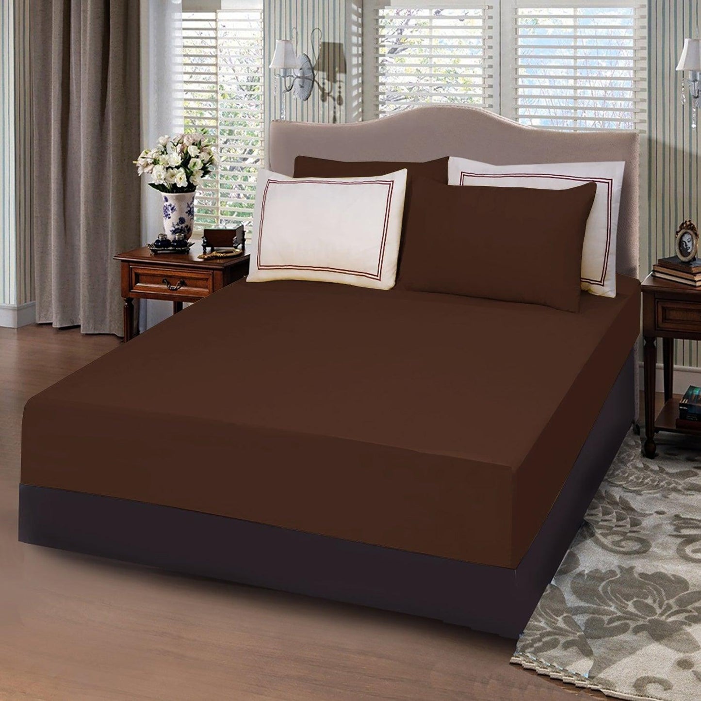 5 Pc's Baratta Stitched Fitted Sheet Set Brown - 92Bedding