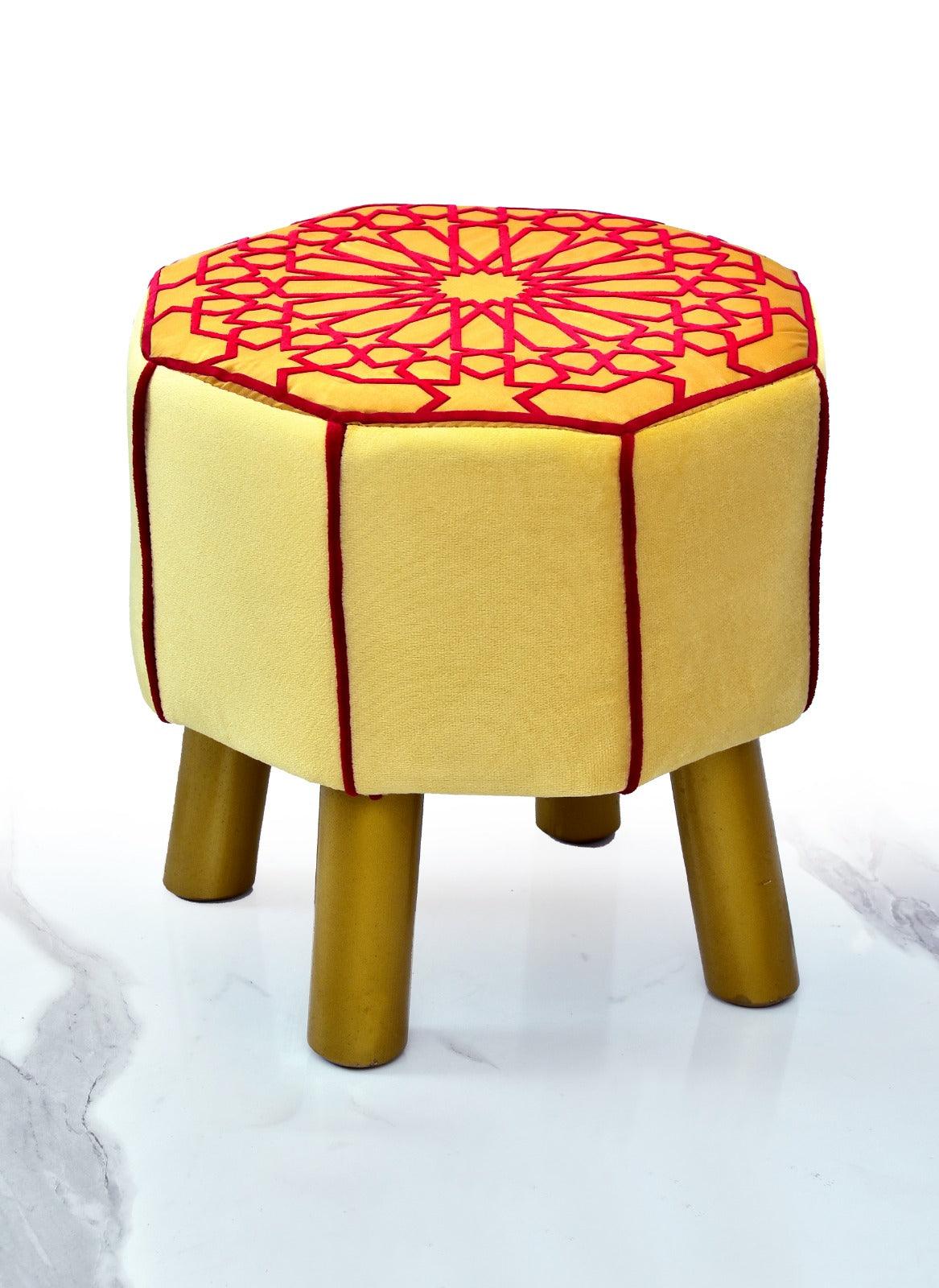 Wooden stool Embroidered Round Shape- 1242 - myhomestyle.pk