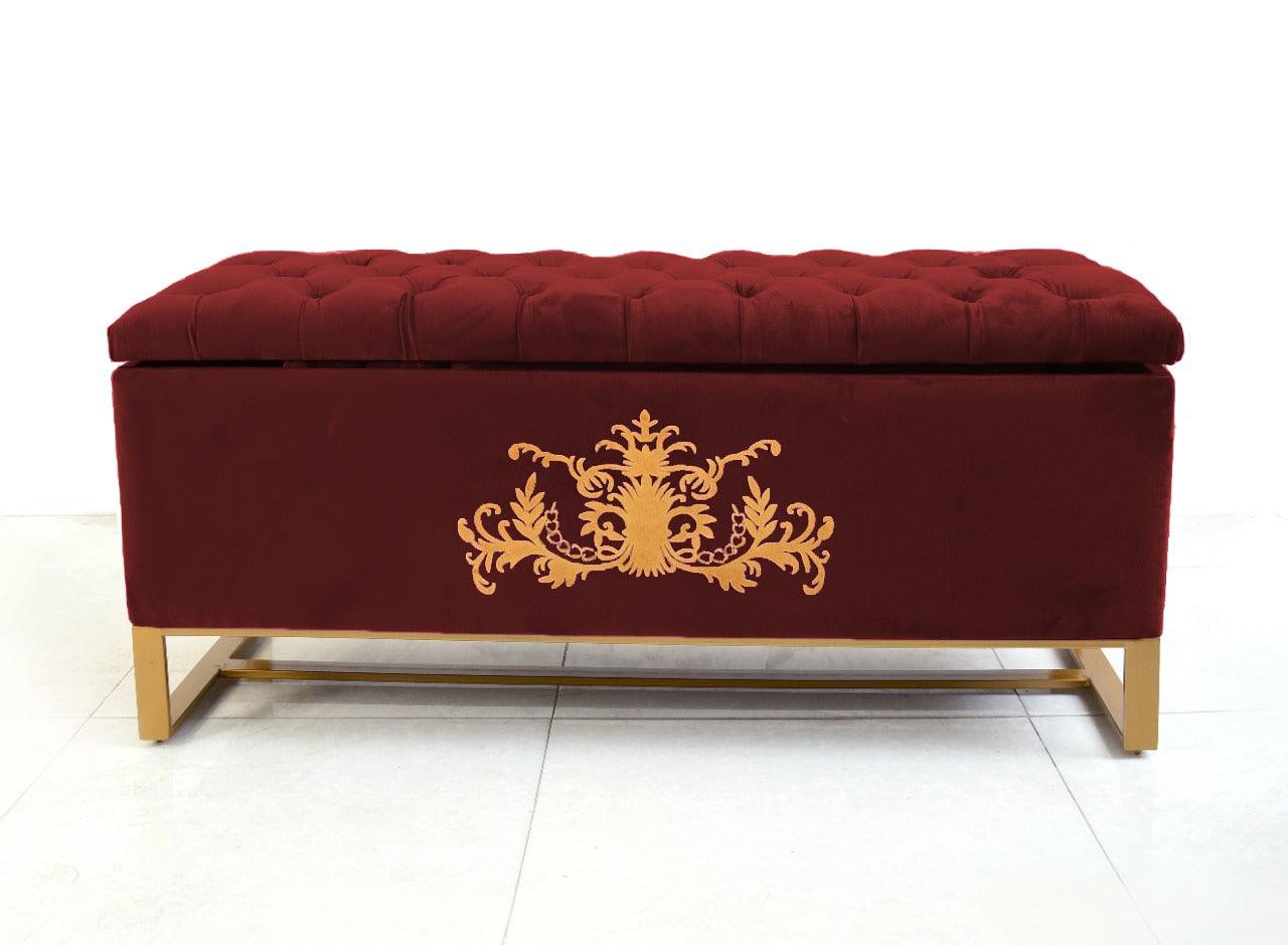 3 Seater Ottoman Storage Box With Embroidery-914 - 92Bedding