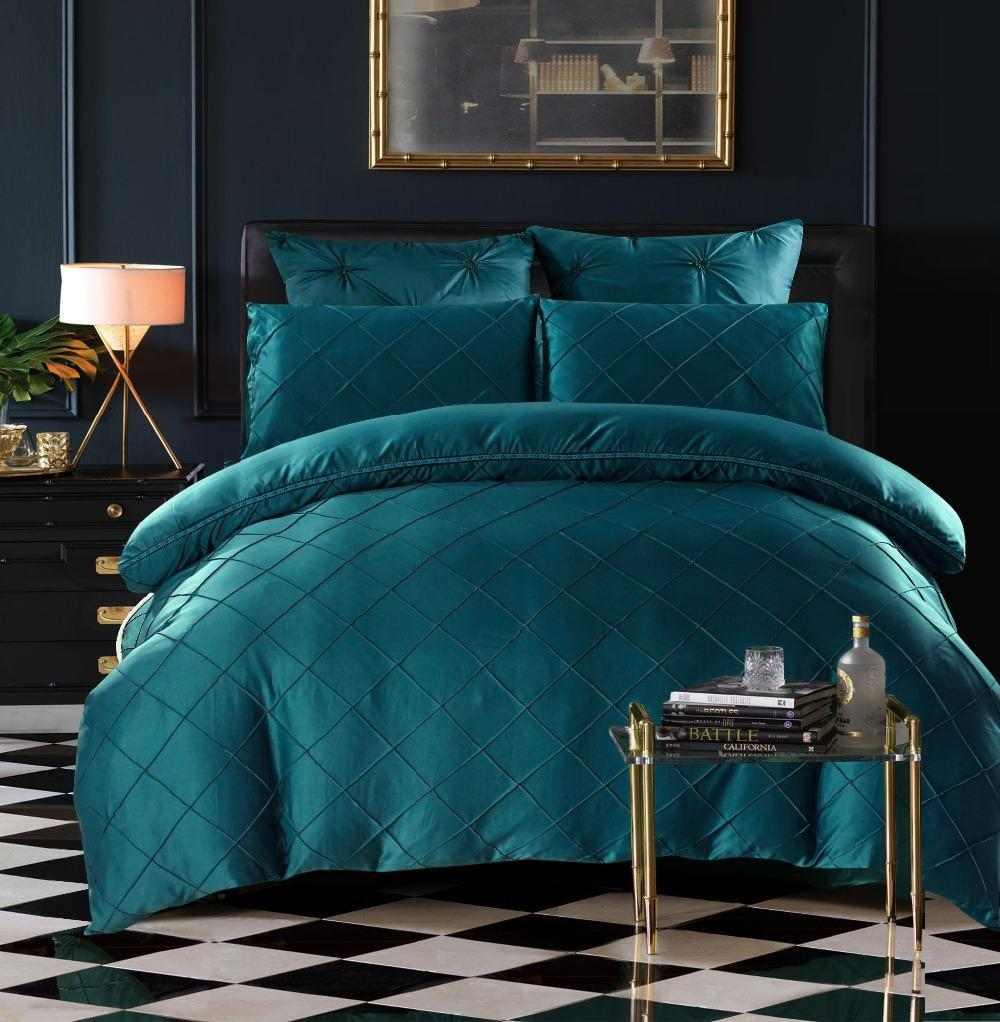 Elegant Cross Pleated Duvet Set Teal - 8 Pieces - 92Bedding