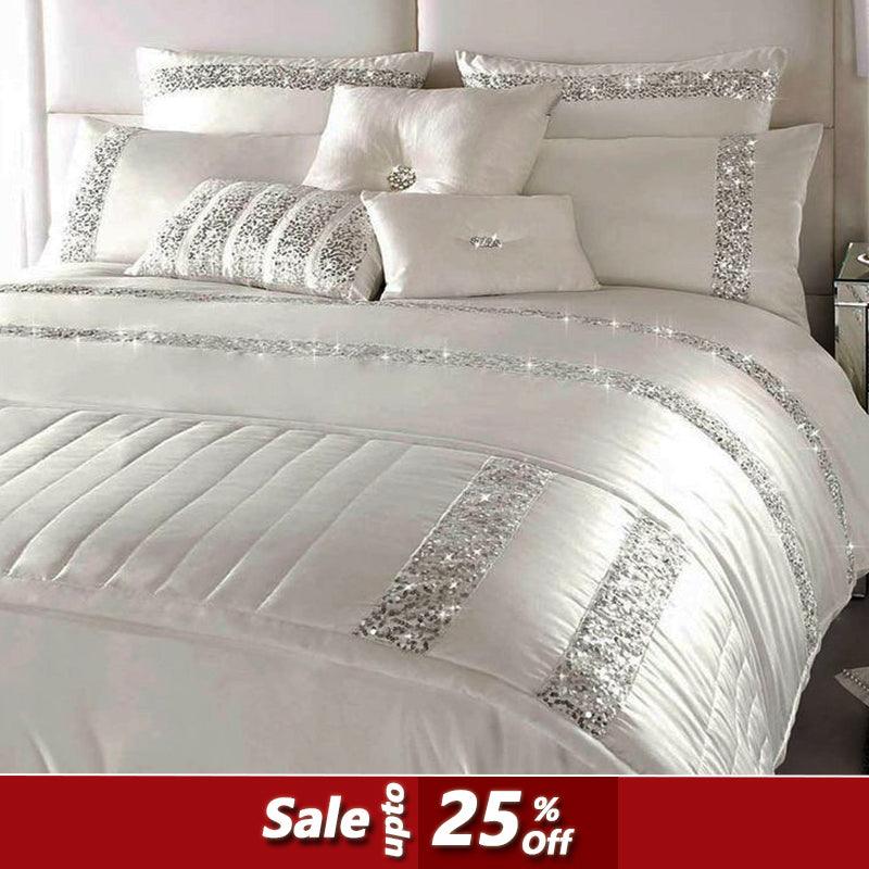 12 Pcs Luxury Sequenced Bridal Set with Free Quilt Filling White - 92Bedding